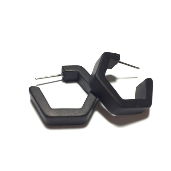 Frosted Vintage Honeycomb Lucite Hoops Earrings - Picture 3 of 5